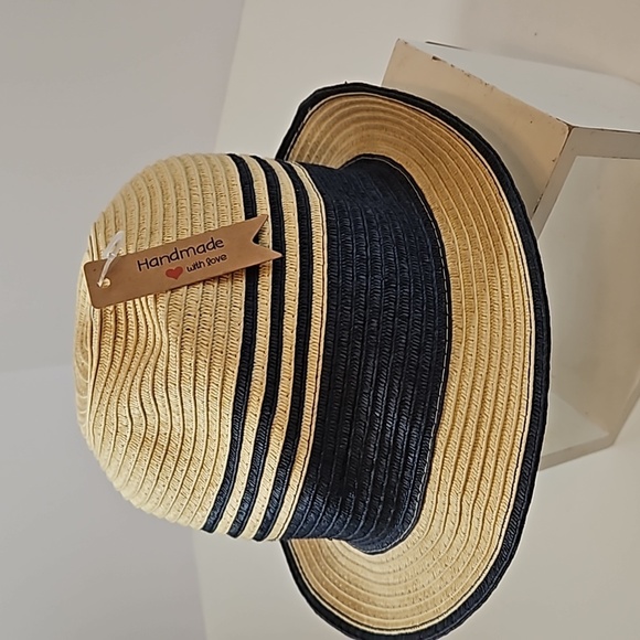 Summer Fedora Hat 100% paper straw Unisex black detail British Style Handmade - Picture 3 of 17
